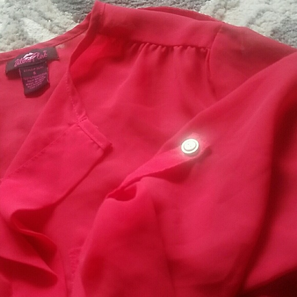 Sheer Red Flowy Tunic Style Blouse - Picture 4 of 8